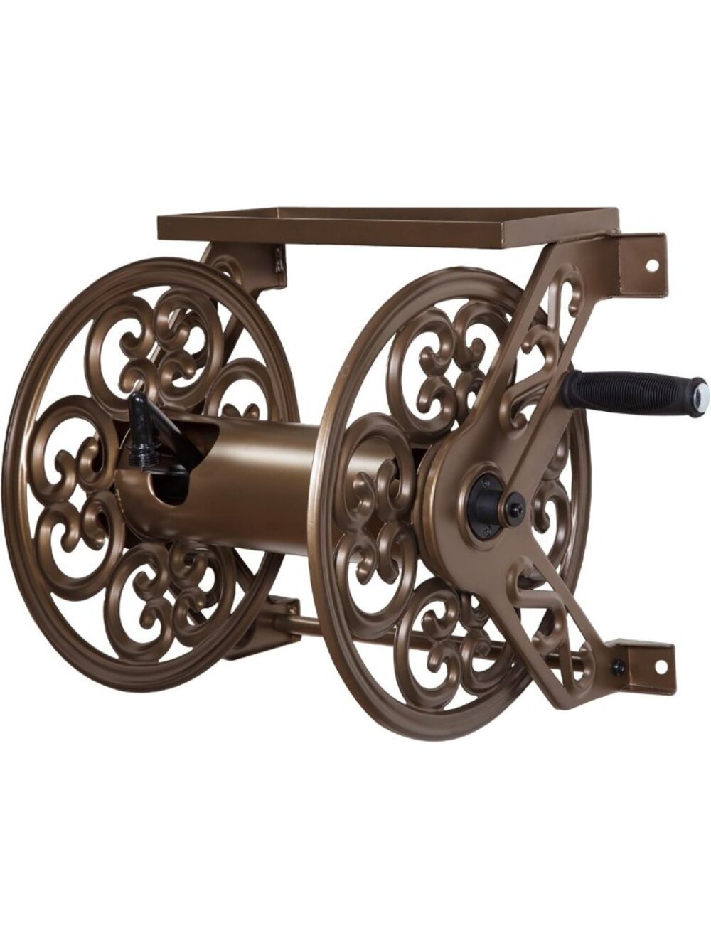 Decorative Wall-Mount Garden Hose Reel - Holds 125ft of 5/8in Hose - Bronze